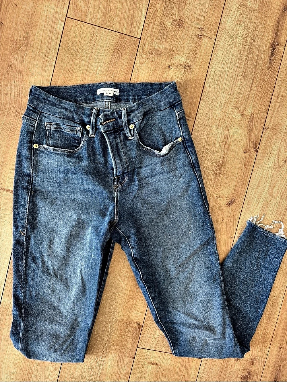 Good American Straight Leg Jeans Blue Waist 29 Size 8